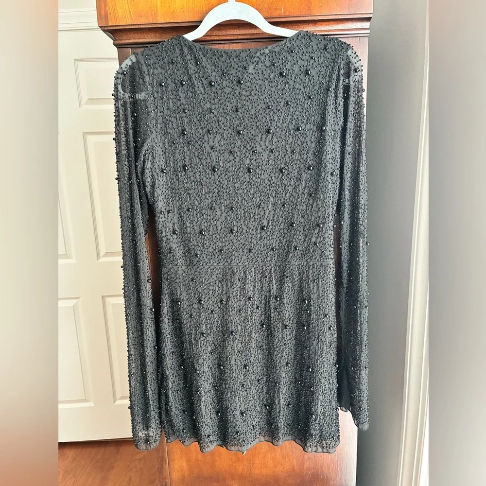 Oh Polly Chelsea Embellished Wrap Over A-Line Mini Dress – Black - Picture 6 of 10